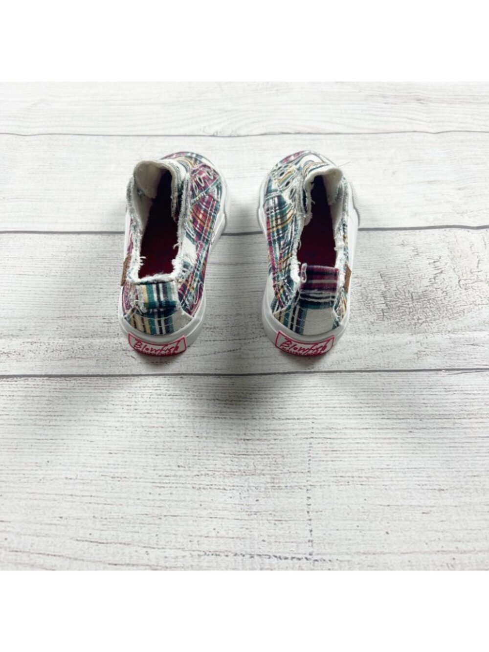 Blowfish Malibu Kids Plaid Canvas Slip On Sneakers Distressed Look 7 - Picture 6 of 8